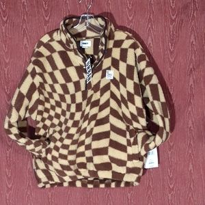 OBEY WAVY POP OVER JACKET SEPIA FLEECE CHECK PRINT SIZE MED MULTICOLORED